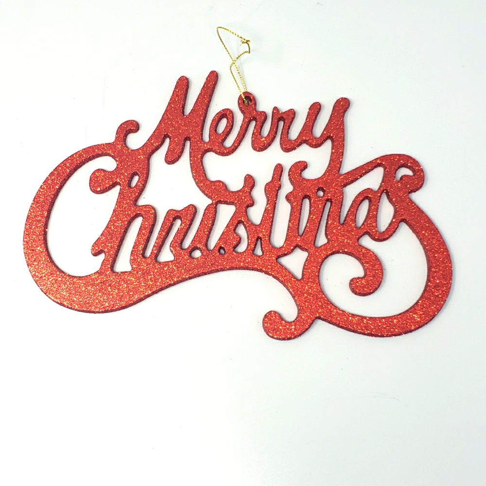 Red Glitter "Merry Christmas" Tree Ornament